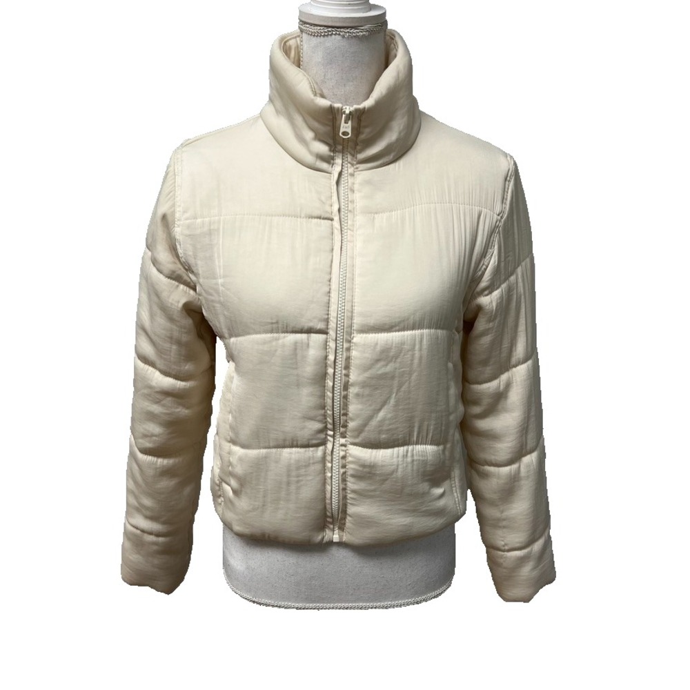 Abercrombie & Fitch Puffer Coat Womens XS Ivory Cropped Gorpcore Winter Outdoor